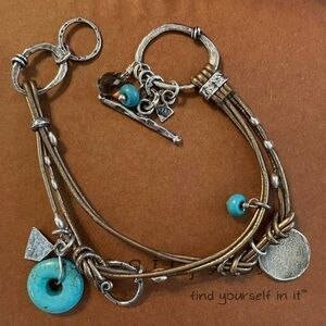 Silpada B2086 Howlite, Smoky Quartz & Sterling Silver Leather Charm Bracelet